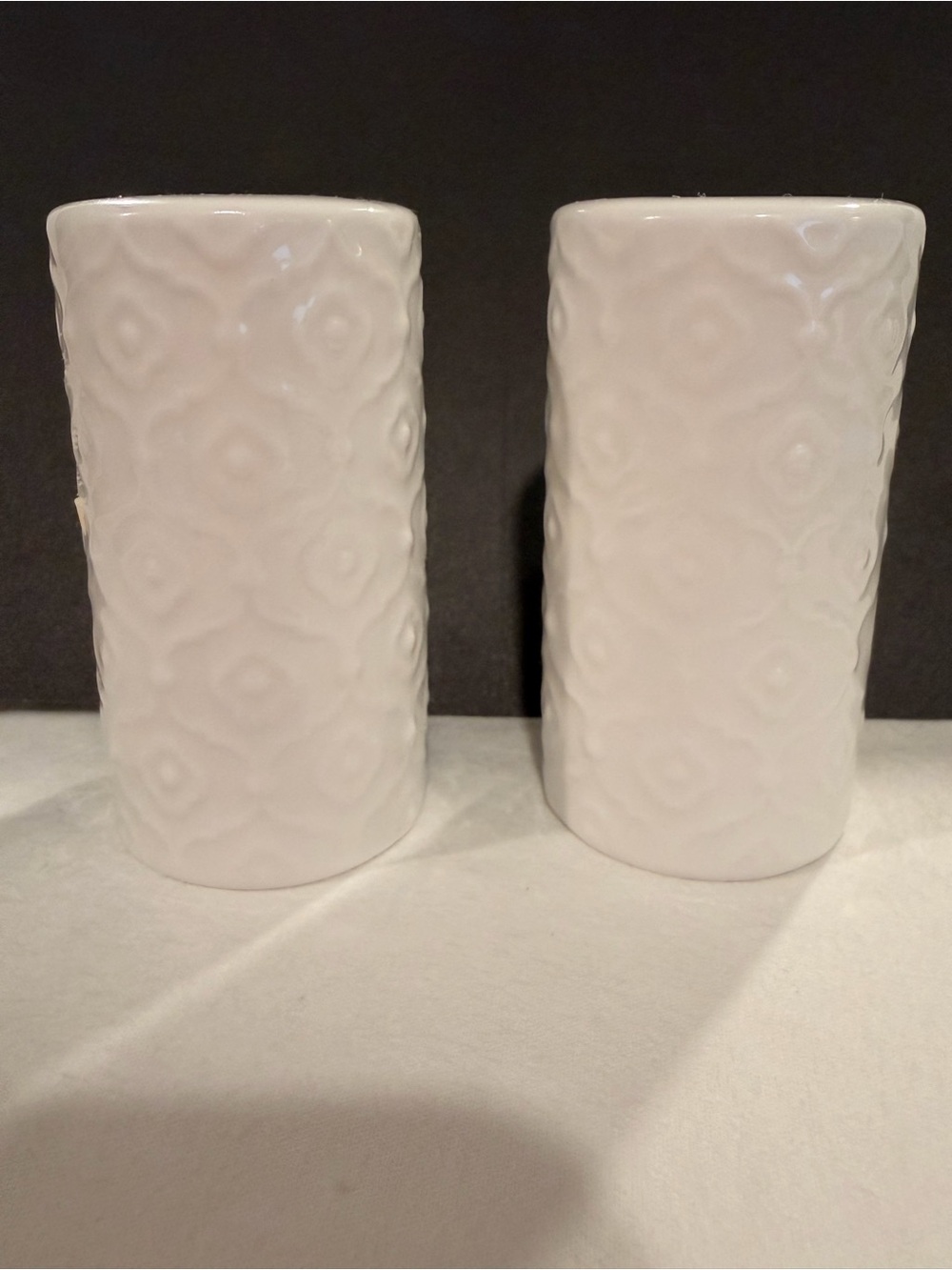 White Textured Ceramic salt and pepper shaker - Pair